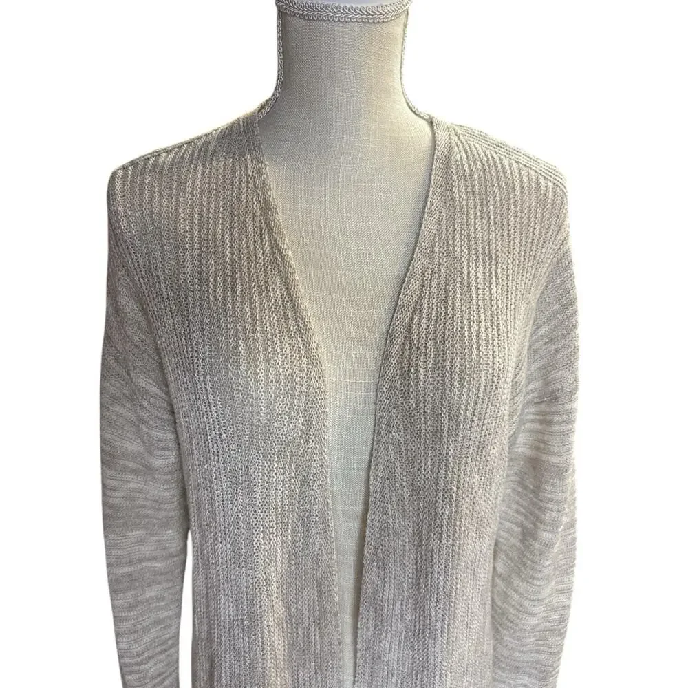 Tahari Womens Linen Blend Open Front Knit Cardigan Textured Beige Lightweight XL - Picture 4 of 11